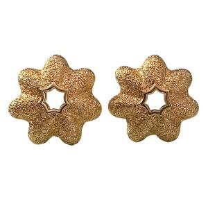 Brushed Gold Tone Monet Flower Clip On Costume Jewelry Earrings